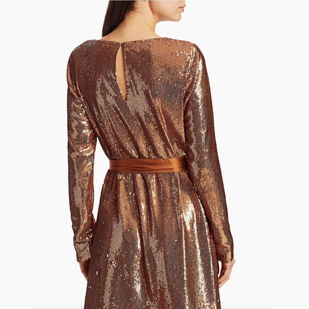 Ramy Brook Copper Long Sleeve Sequin Hallie Dress Womens XS